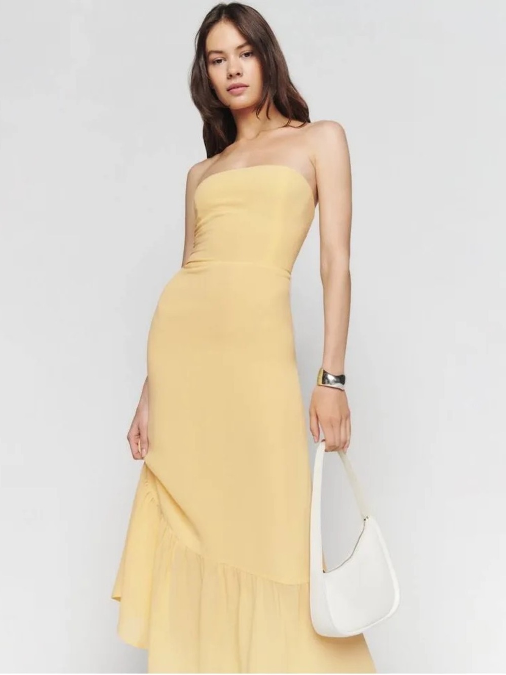 Reformation Arta Strapless Yellow Maxi Dress